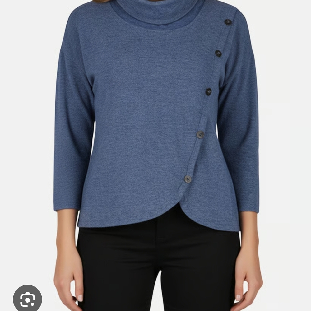 Ruby Rd. Blue Buttoned Cowl Neck Sweater